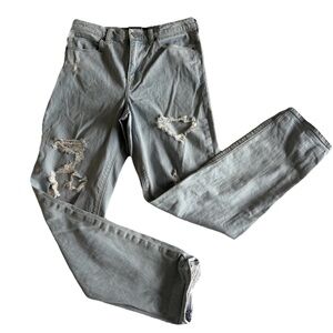 Express Jeans Womens 0 Light Wash Girlfriend High Rise Distressed Straight Denim